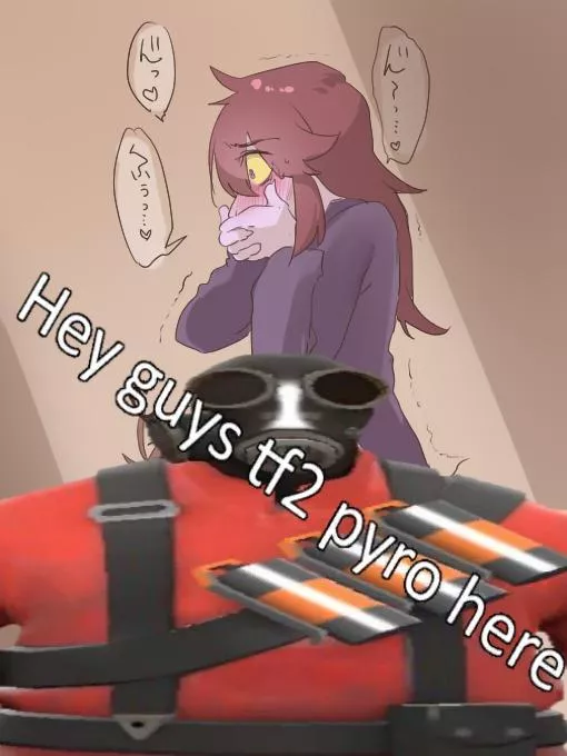 LF Color Source, dark hair, blush, hand over mouth, sweater, Hey guys tf2 pyro here