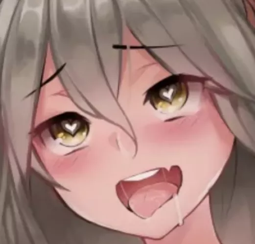 LF Color source: heart shaped pupils, yellow eyes, ahegao, grey hair, drool, tongue out, blush