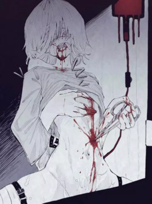LF Color Source: white hair, blood, scissors, IV bag, thigh garter