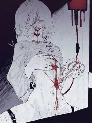 LF Color Source: white hair, blood, scissors, IV bag, thigh garter