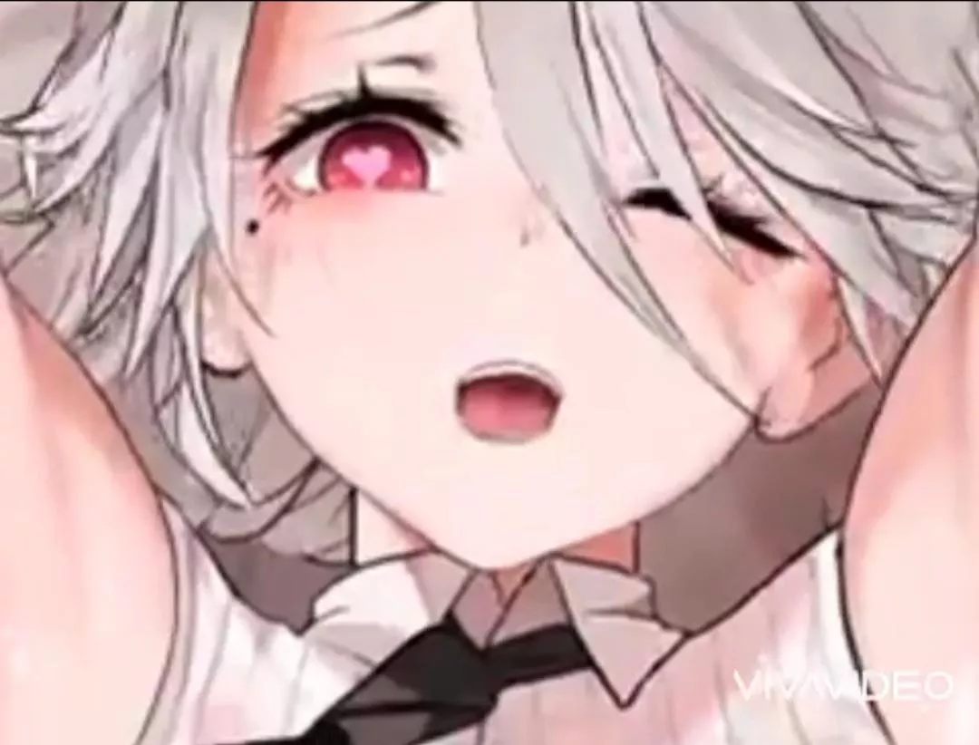 lf color source: white hair, heart shaped pupils, open mouth, necktie, sleeveless