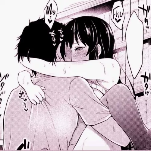 LF Mono source: 1boy, 1girl, black hair, kissing, sweat, stocking,