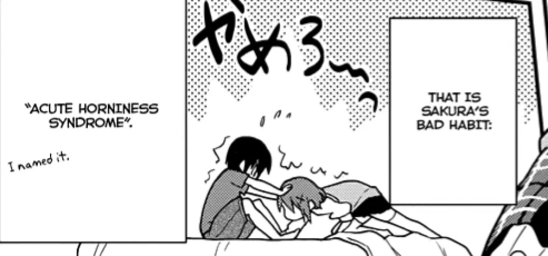 LF Mono Source: 1boy, 1girl, manga panel, skirt out of frame,