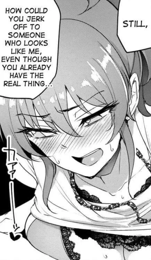LF Mono source, 1girl, blushing, bra, sweating, dark hair,