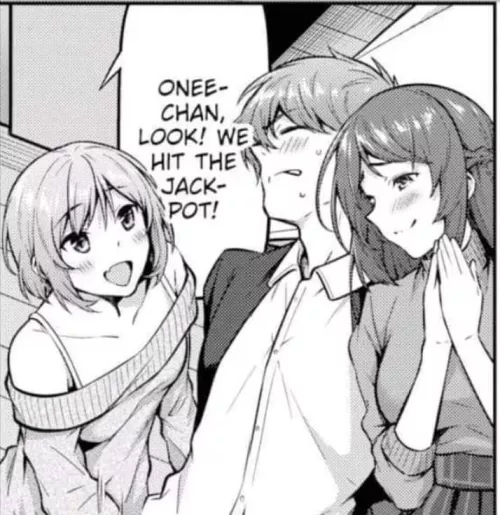 LF Mono source: 2girls, 1boy, blushing,
