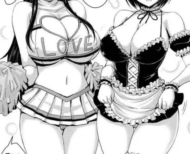 LF mono source: 2girls, short hair, long hair, big boobs, maid, cheering girl,