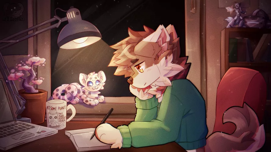 Lofi wolf ~ ych comm for Ren, art by me @maiathoustra