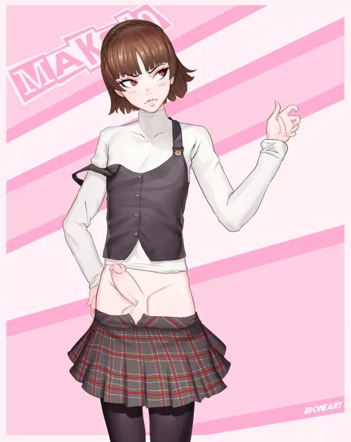 Makoto’s skirt couldn’t hide her dick