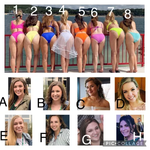 Matching Game! Try and match the bent over girl (1-8) to the correct face pic (A-H). Comment below! P m open