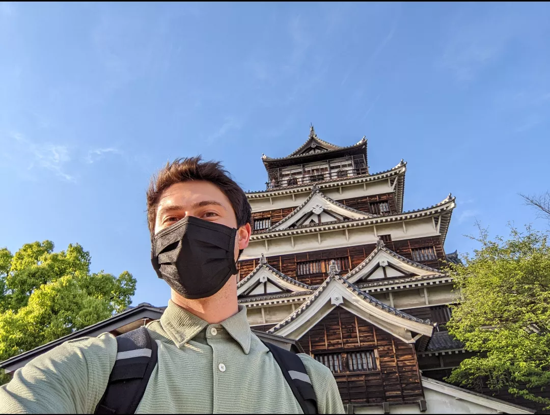 Me and Hiroshima castle earlier today! Being 6'6 Me and Hiroshima castle earlier today! Being 6'6