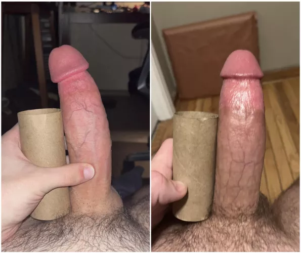 Me (right) and u/nostrimgss (left) comparing our 7 1/2 inch cocks. We think it’s almost too close to call…