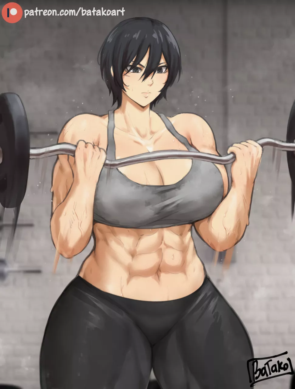 Mikasa hulking up at the gym (Batako) [Attack On Titan]