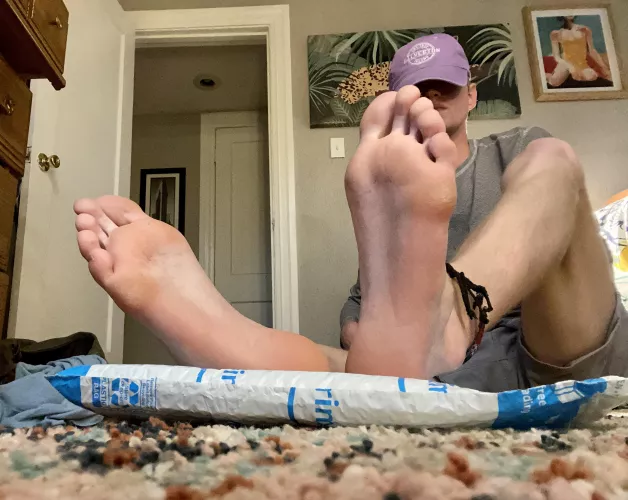 My favorite pose…feet over a new Amazon package filled with something from a sub. I love it.