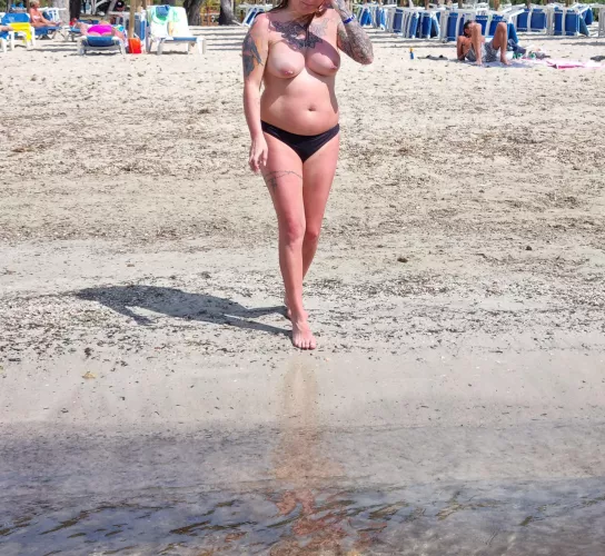 my first time topless on a public beach, was so nervous