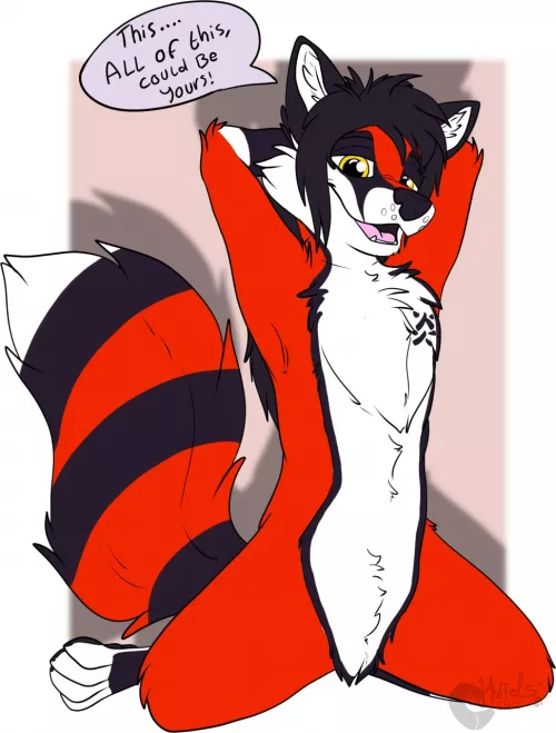 My foxy sona Kentaro asking for chest and belly rubs [by Huffels_Artz on FA]