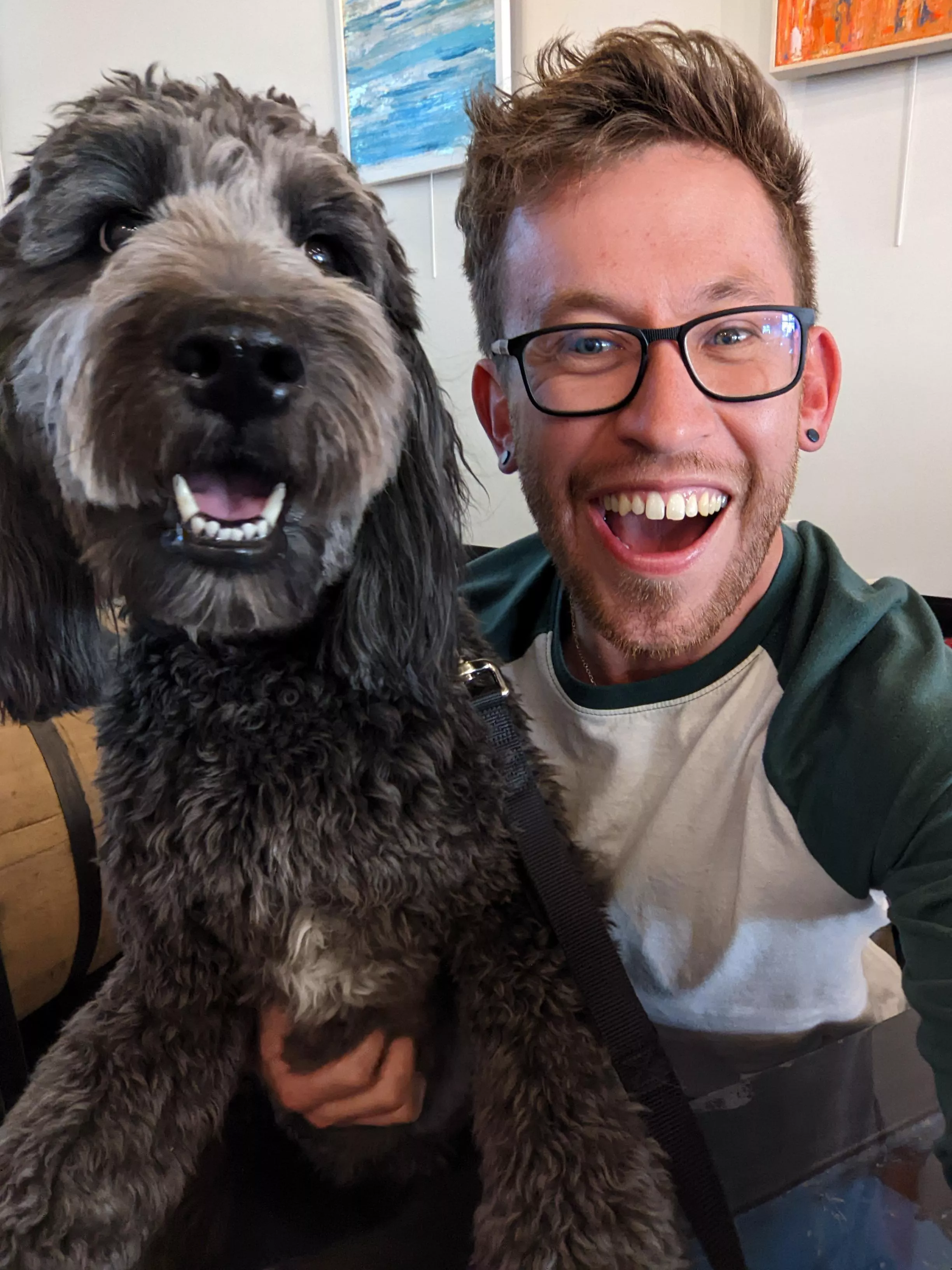 My friend's dog and I smiling together! Cheers! My friend's dog and I smiling together! Cheers!