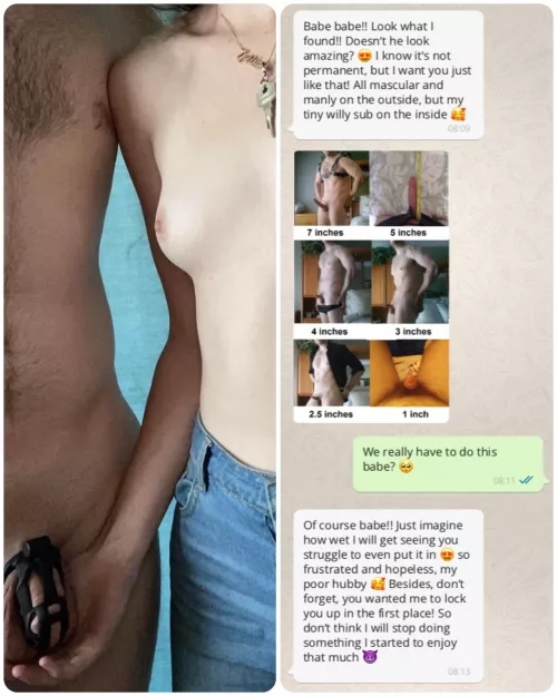 My girlfriend has huge chastity shrinking fetish, and now she wants my cock as small as possible? What should I do? I want to please her, but I still want to have sex with her