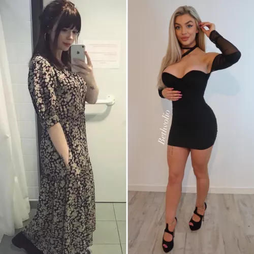 My look has changed quite a bit in the last 2 years. Do you prefer shy alt Beth or slutty mini dress Beth? 😇😈