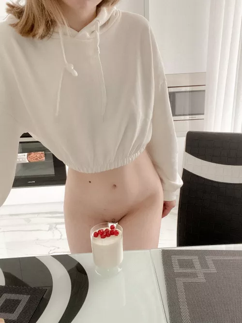 My pussy is like this dessert, with a berry on top