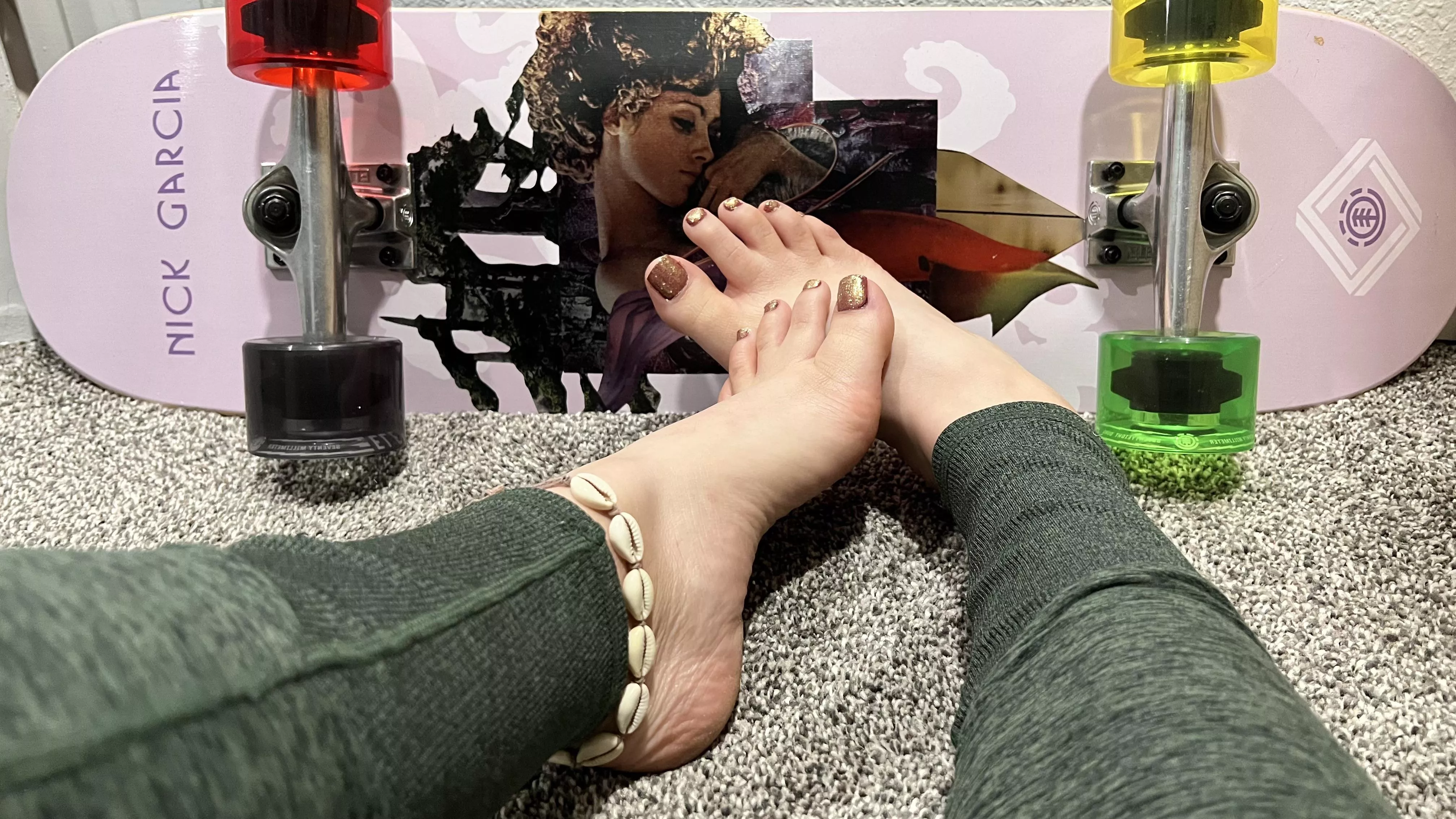 My skateboard and feet. (: