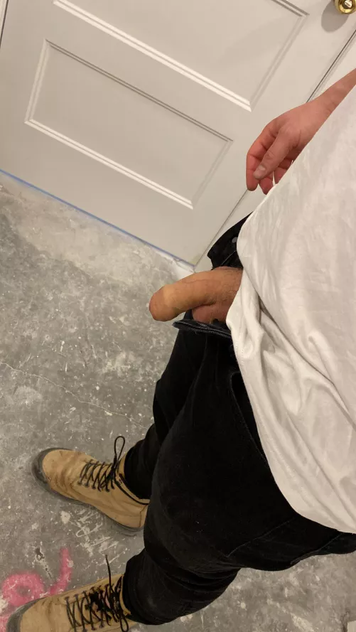 My soft cock hanging out on a construction site today.