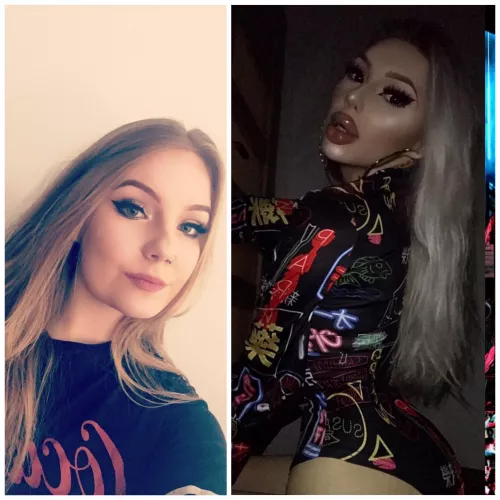 natural and after bimbofication😈🔥more changes soon😉💋