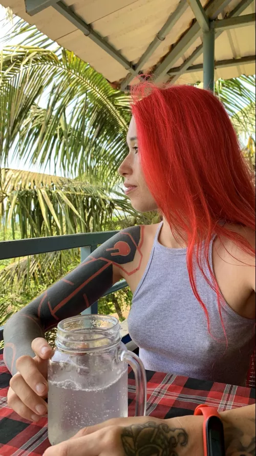 New day with neon hair and no bra!