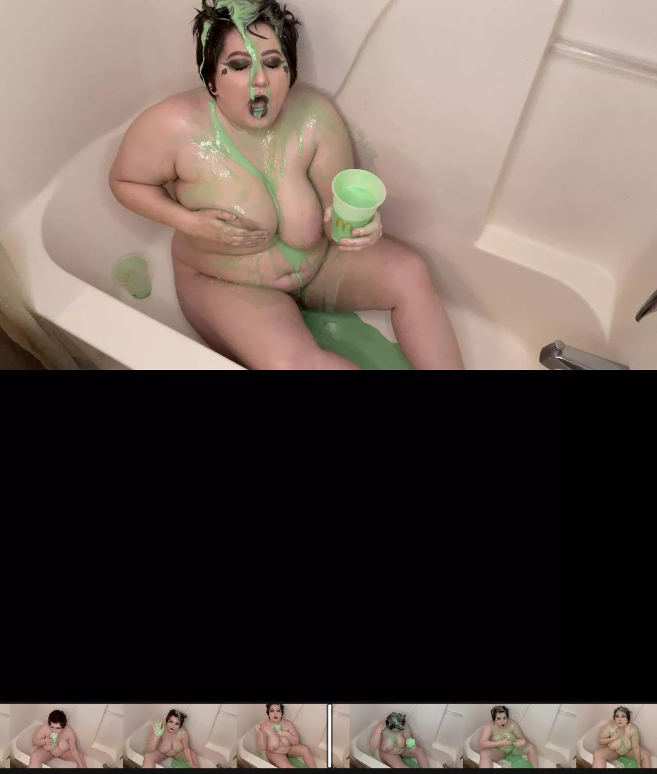 New festive St Patrick’s Day WAM video using cold, green Shamrock shakes! 🍀💚Looks like green slime! [f] [OC] (Dropbox link or OF $5)