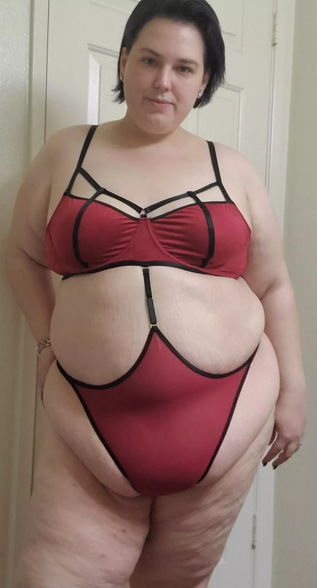 New hair color and new lingerie. want to see the back?