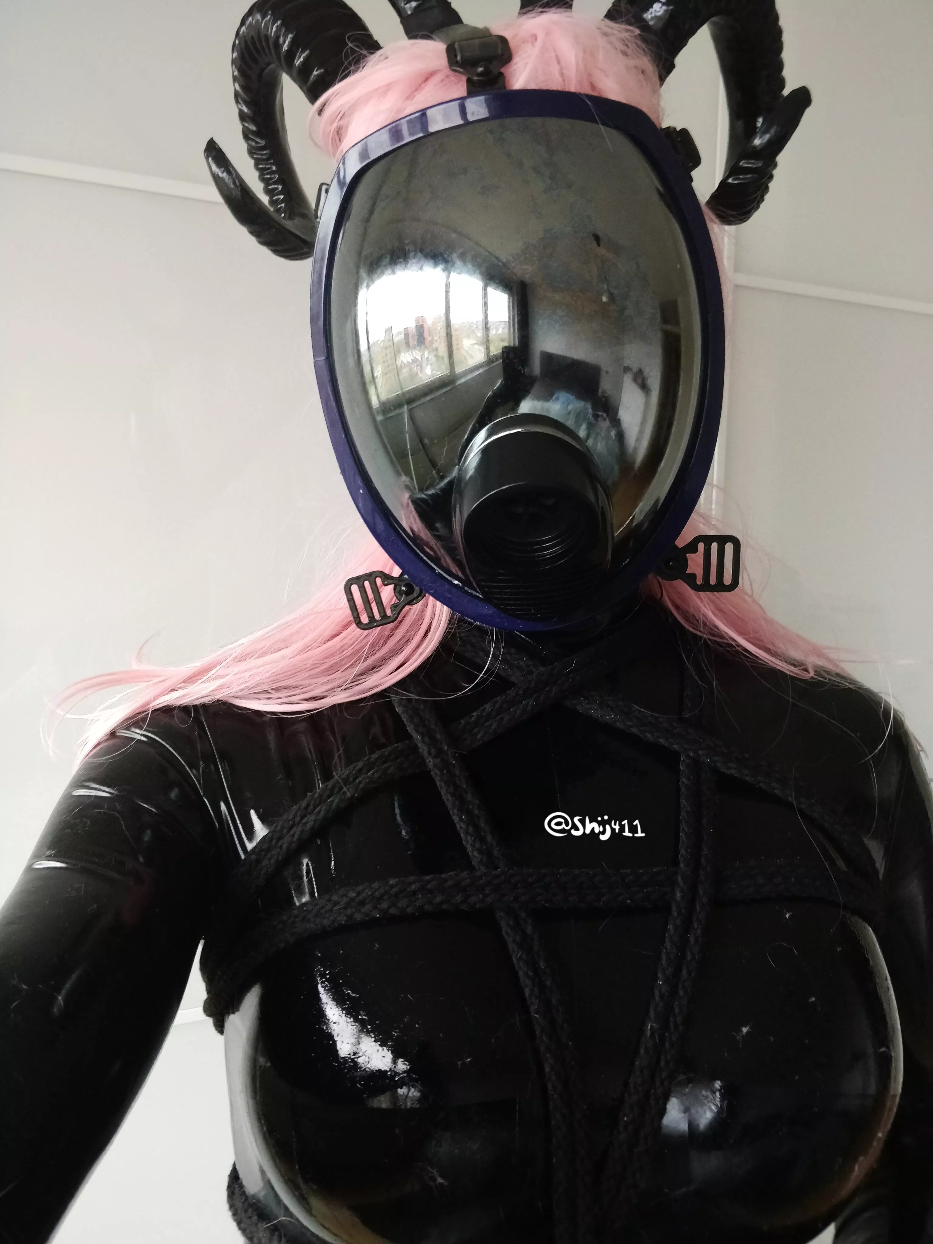 [OC] pentagram shibari over latex catsuit