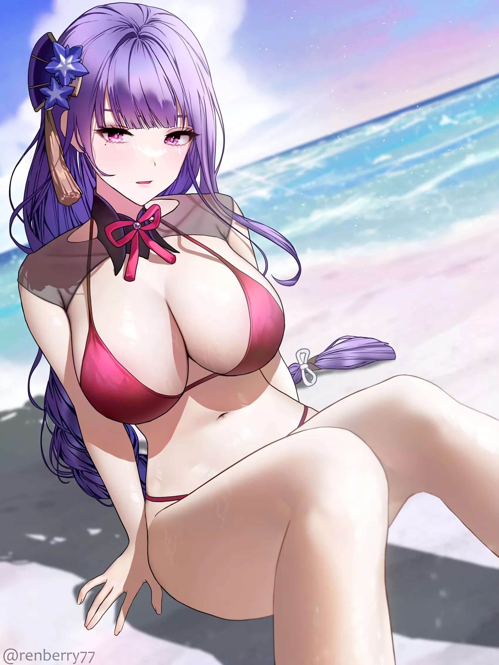 Raiden Shogun sitting on sand (renberry77) [Genshin Impact]