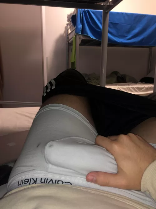 Repost but…my hostel roommate finally left. Was watching porn while he was in the room and started to leak