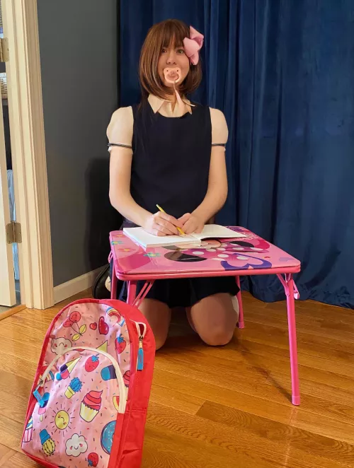 School time with mommy!!☺️✏️📓 I hafta be diapered at school cuz I have accidents sometimes, but my dress hides it mostly