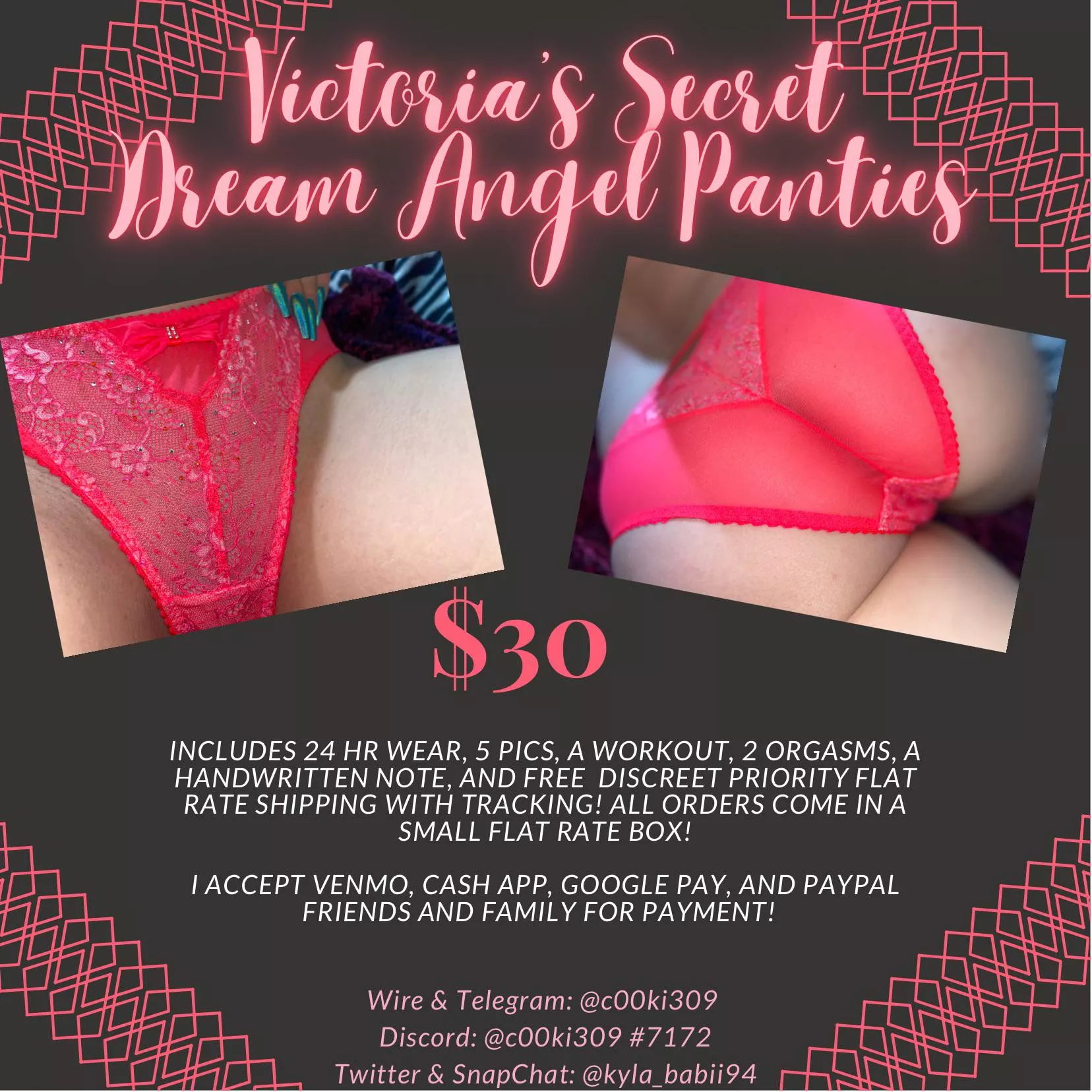 [selling] these are on me right now, getting soaking wet and creamy! Tracking included with discreet shipping! $30 for one pair or $45 for two! [pty][sext][gfe][pic][vid]