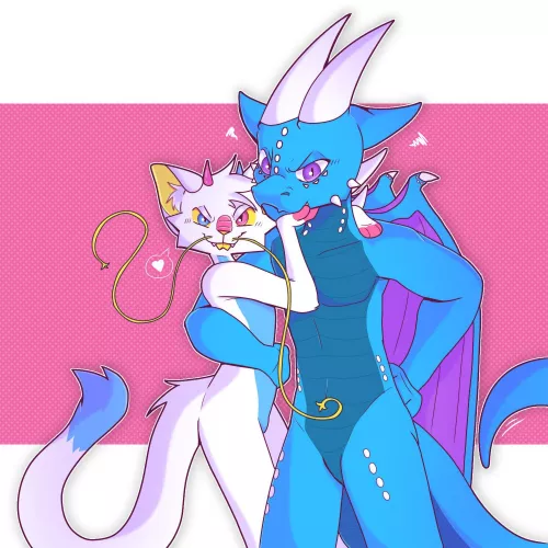smug kitty and an angry dragon (art by me, cat_chungie on insta!!)