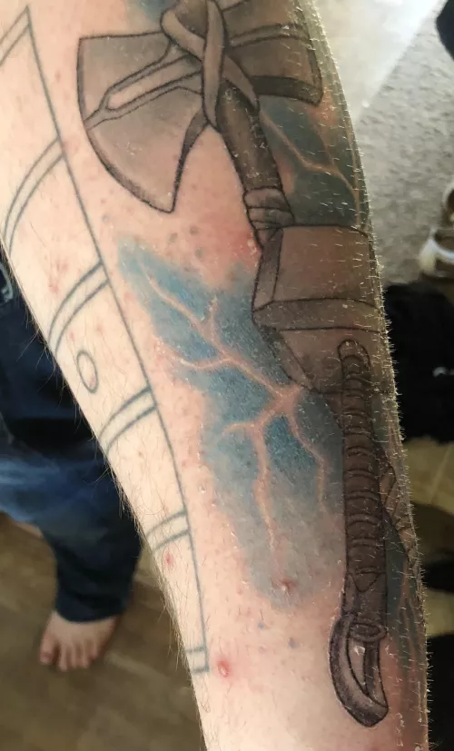 Some Forbidden Pops on my Husbands healing tattoo.