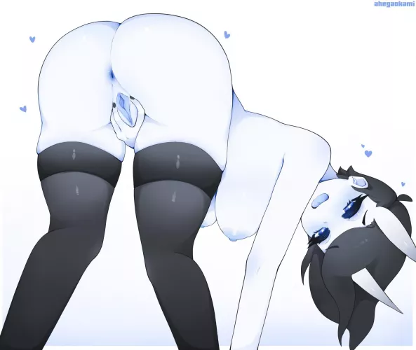 Spooky bent over and gently spreading herself