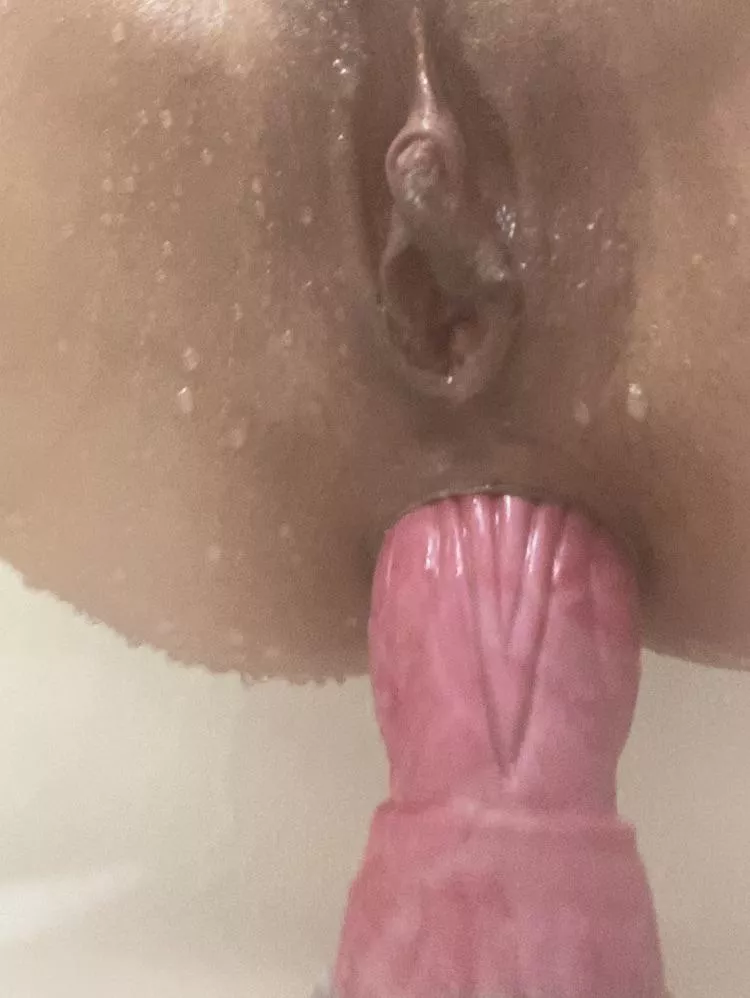 Stretching my ass in shower with my thick pink dildo 💦