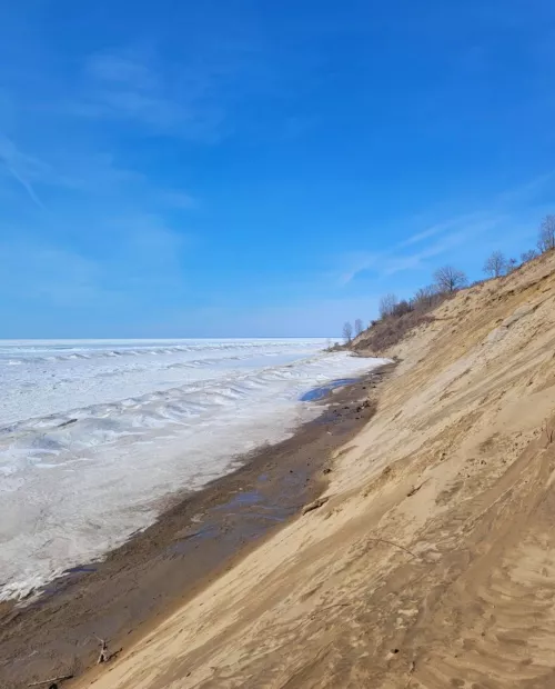 The frozen Sandhill beach.