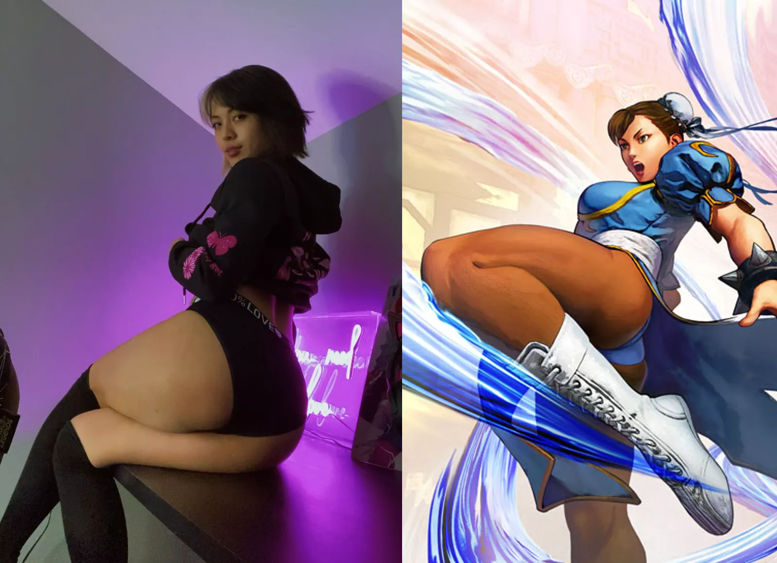 Thigh by Thigh comparison of me vs Chun Li 🥰