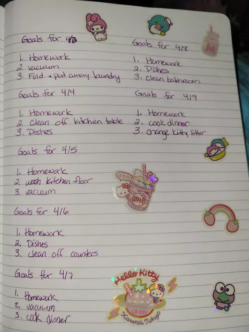 this week's goals. I really hope I can get them all done cuz we have a super busy week.