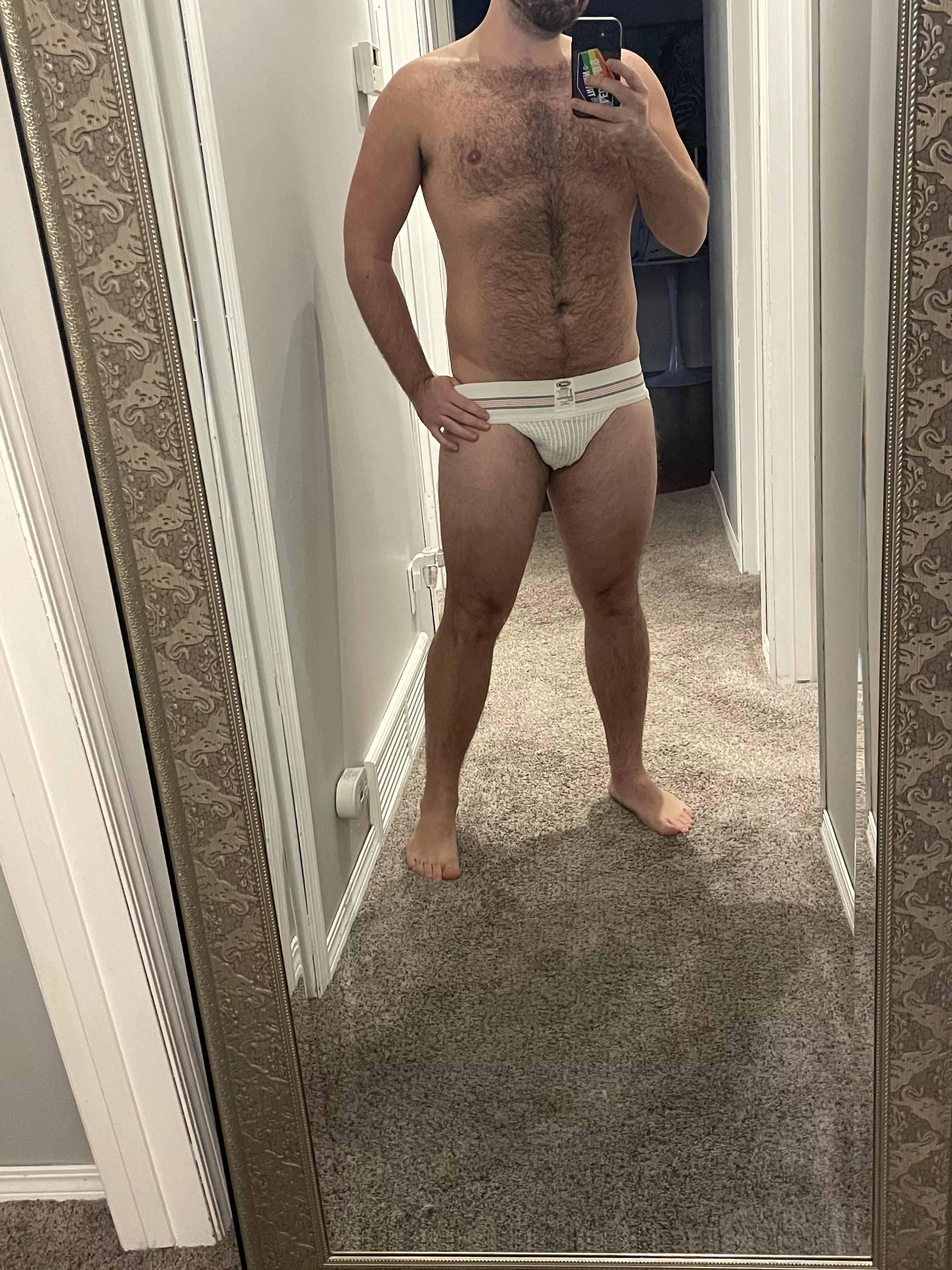 Trying on new undies