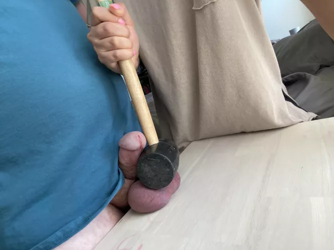 Trying to decide what I’ll do to him with this mallet! 😼