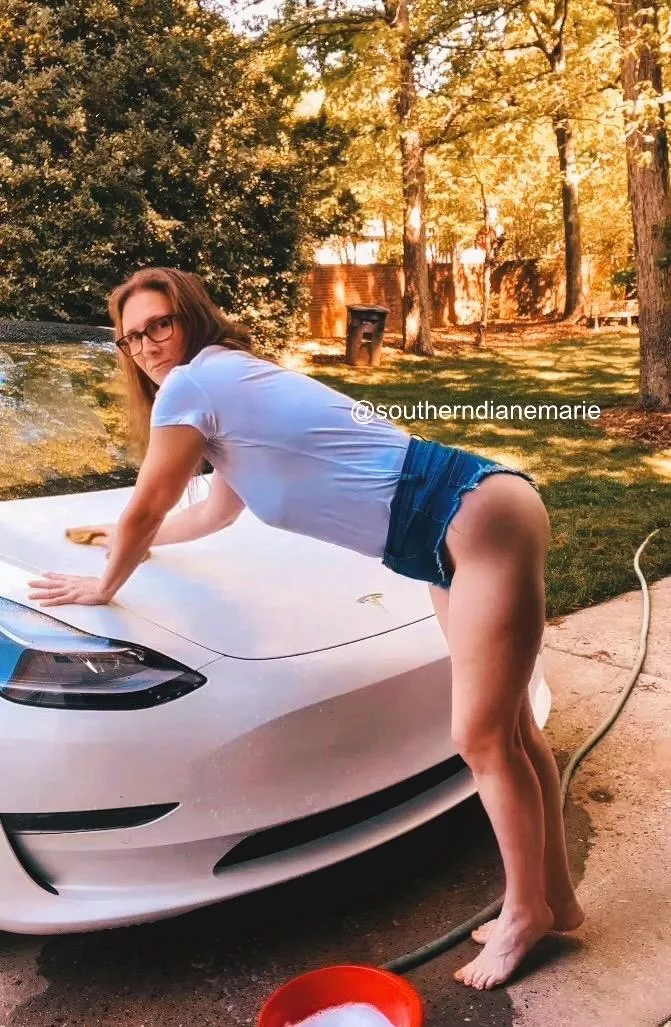 Want to help me wash? I love my washing my Model 3 in my Daisy dukes.