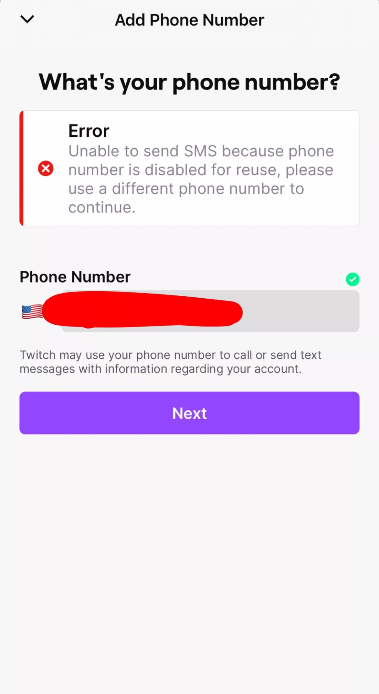 What does this mean? Disabled for reuse? I’ve never used my phone number before.