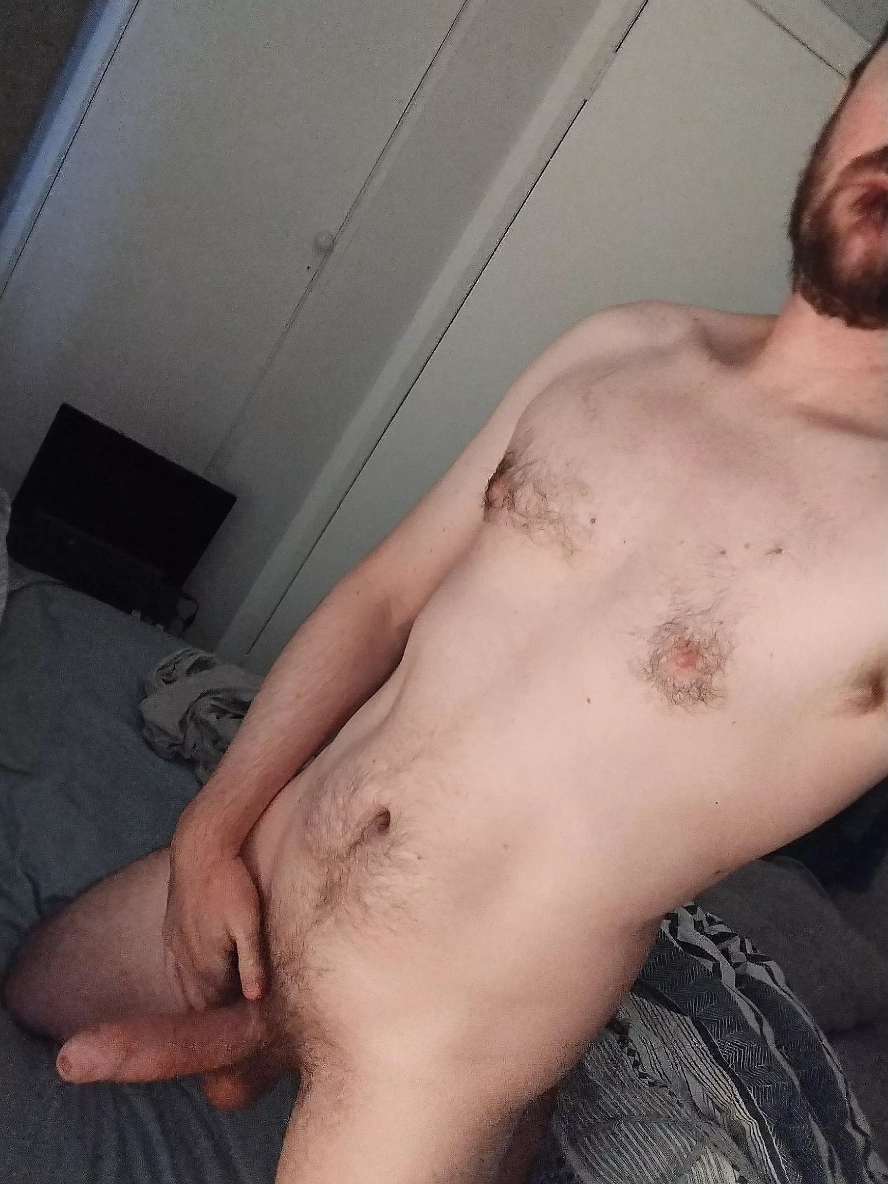 Without a mirror, it's the easiest way to fit both beard and boner in.