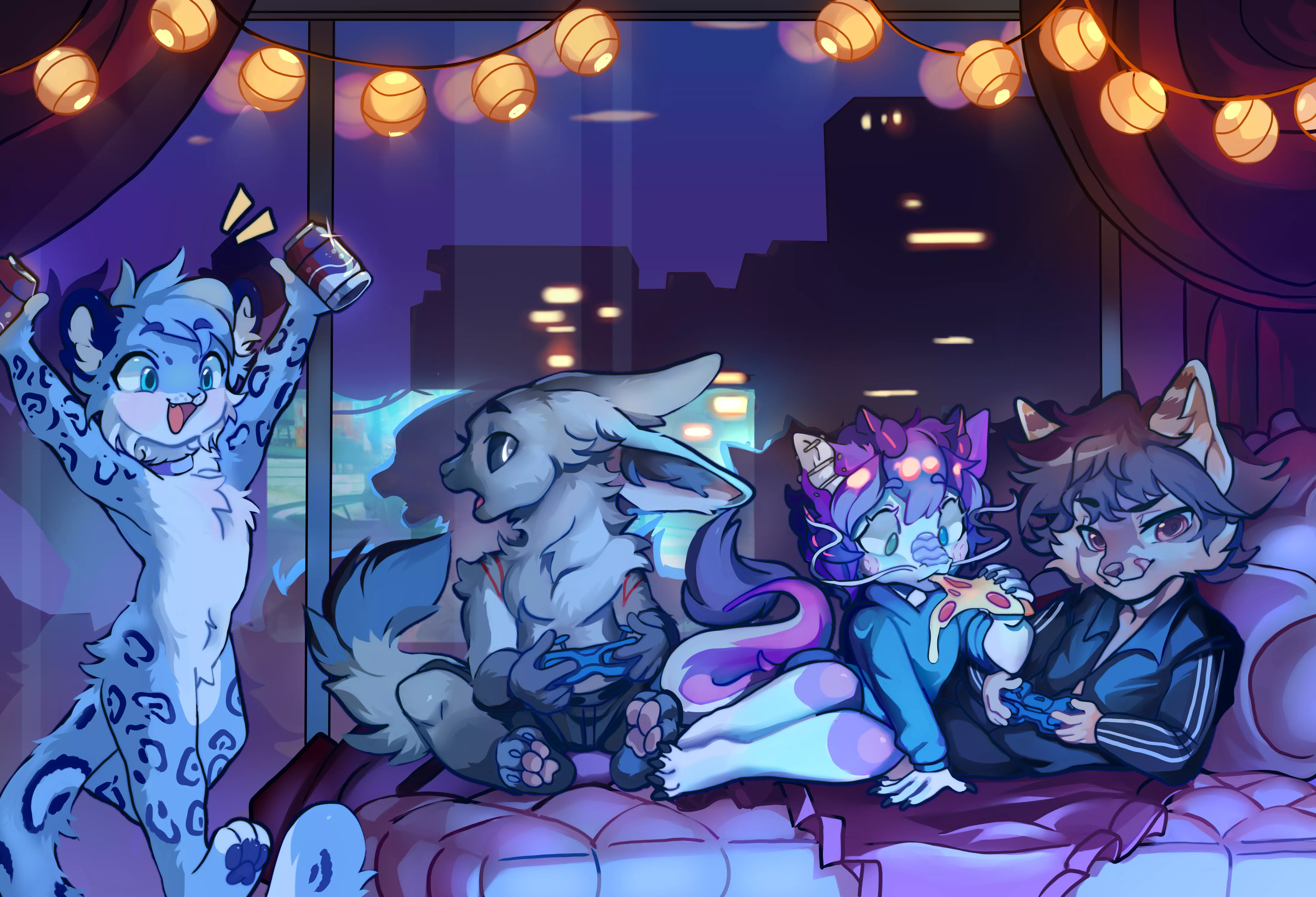 Yo look at those party animals !!! (owner:cinemapizzas on twitter , artist:Sharnyer )