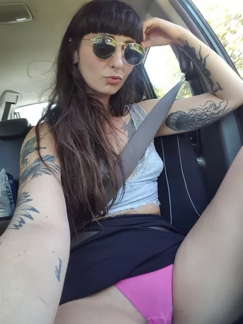 You should have one hand on the steering wheel and the other on me