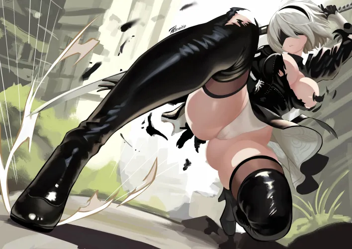 2B fan art (by @Zarkua_exe)