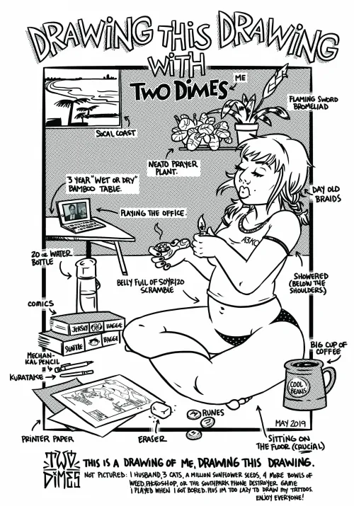 A breakdown of a stoner girl drawing a stoner girl. By me.